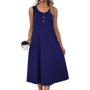Zeagoo Women Summer Midi Dress 2026 Sleeveless Casual Beach Sundress Button Down Loose Spring Tank Dresses with Pockets(Navy)
