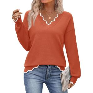 Zeagoo Women’s 2026 Fall V Neck Sweater Casual Long Sleeve Lightweight Ribbed Knit Pullover Sweaters Dressy Casual Tops(Caramel)