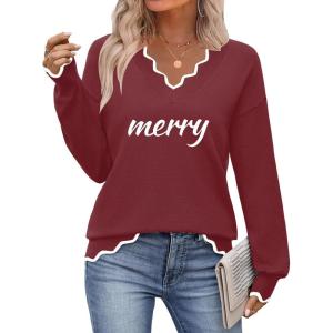 Zeagoo Women’s 2026 Fall V Neck Sweater Casual Long Sleeve Lightweight Ribbed Knit Pullover Sweaters Dressy Casual Tops(Z – Merry)