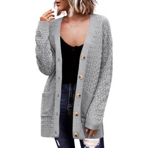 Zeagoo Womens 2026 Long Sleeve Chunky Cable Knit Fall Cardigans Sweaters Button Down Open Front Outerwear with Pockets(Gray)
