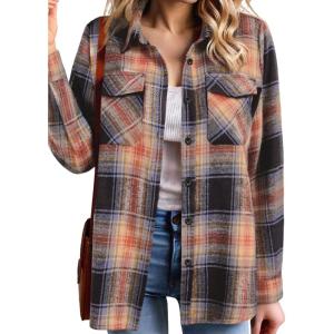 Zeagoo Womens Button Down Flannel Shirts Long Sleeve Plaid Blouses Lightweight Business Dressy Casual Top with Pockets(Sandy Brown)