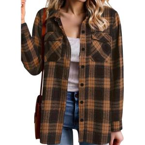 Zeagoo Womens Button Down Flannel Shirts Long Sleeve Plaid Blouses Lightweight Business Dressy Casual Top with Pockets(Yellow Black)