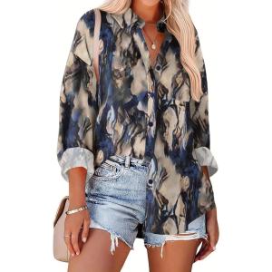 Zeagoo Womens Button Down Shirts Oversized Long Sleeve Floral Printed Blouses Casual Work Tops Drop Shoulder Outfit Clothes(A-zr220)