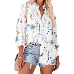 Zeagoo Womens Button Down Shirts Oversized Long Sleeve Floral Printed Blouses Casual Work Tops Drop Shoulder Outfit Clothes(Bf290)