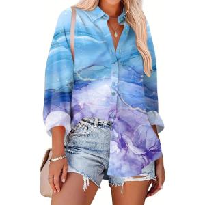Zeagoo Womens Button Down Shirts Oversized Long Sleeve Floral Printed Blouses Casual Work Tops Drop Shoulder Outfit Clothes(Cx296)