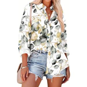 Zeagoo Womens Button Down Shirts Oversized Long Sleeve Floral Printed Blouses Casual Work Tops Drop Shoulder Outfit Clothes(Sp99)
