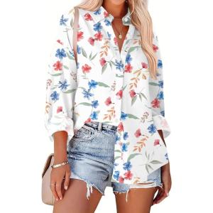 Zeagoo Womens Button Down Shirts Oversized Long Sleeve Floral Printed Blouses Casual Work Tops Drop Shoulder Outfit Clothes(Wf101)