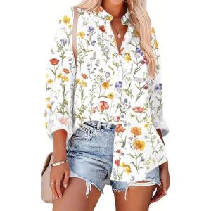Zeagoo Womens Button Down Shirts Oversized Long Sleeve Floral Printed Blouses Casual Work Tops Drop Shoulder Outfit Clothes(Xh403)