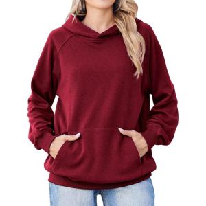 Zeagoo Womens Fleece Hoodies Soft Midweight Casual Hooded Sweatshirts Fall Winter Pullover Tops Kangaroo Pocket(Wine Red)