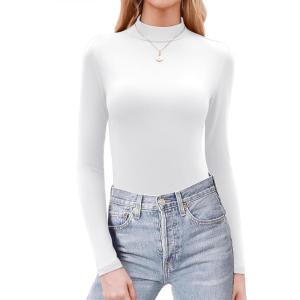 Zeagoo Womens Long Sleeve Shirts Mock Neck Basic Slim Fitted Tops Lightweight Stretch Base Layer T-Shirt(A White)