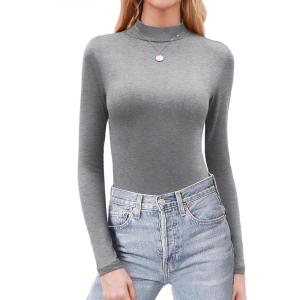 Zeagoo Womens Long Sleeve Shirts Mock Neck Basic Slim Fitted Tops Lightweight Stretch Base Layer T-Shirt(Grey)