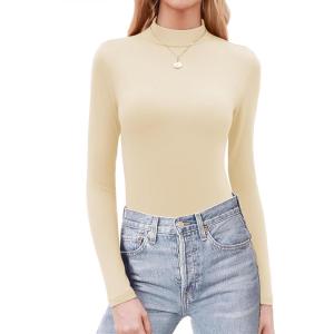 Zeagoo Womens Long Sleeve Shirts Mock Neck Basic Slim Fitted Tops Lightweight Stretch Base Layer T-Shirt(Ivory)
