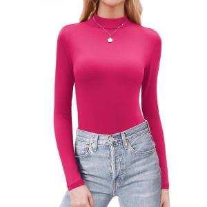 Zeagoo Womens Long Sleeve Shirts Mock Neck Basic Slim Fitted Tops Lightweight Stretch Base Layer T-Shirt(Rose Pink)