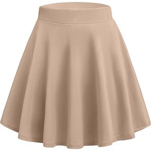 Zeagoo Women’s Skirt Basic Mini Skater Skirt 2026 Summer Skirts Stretchable High Waist A-Line Valentines Skirts(Beige)