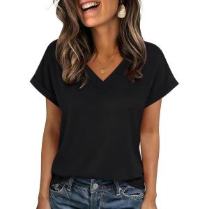 Zeagoo Womens Summer Tops Rolled Short Sleeve V Neck Shirts Casual Dressy Business Work Blouses Outfits(1-black)