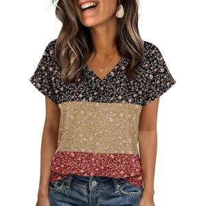 Zeagoo Womens Summer Tops Rolled Short Sleeve V Neck Shirts Casual Dressy Business Work Blouses Outfits(Flower-xh553)