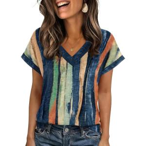 Zeagoo Womens Summer Tops Rolled Short Sleeve V Neck Shirts Casual Dressy Business Work Blouses Outfits(Multicolor-cx289)