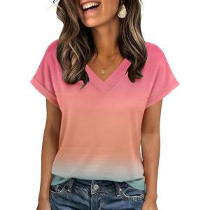 Zeagoo Womens Summer Tops Rolled Short Sleeve V Neck Shirts Casual Dressy Business Work Blouses Outfits(Rainbow-jb218)