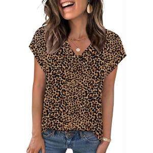 Zeagoo Womens Tops Short Sleeve V Neck Shirts Summer Dressy Casual Business Clothes Work Blouses Fashion Clothing Outfits(An136 Cheetah Print)