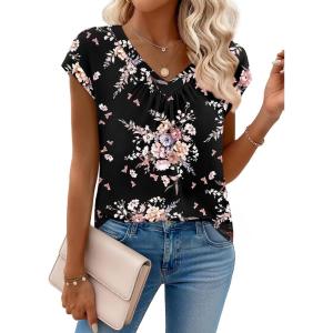 Zeagoo Womens Tops Short Sleeve V Neck Shirts Summer Dressy Casual Business Clothes Work Blouses Fashion Clothing Outfits(Bf332)