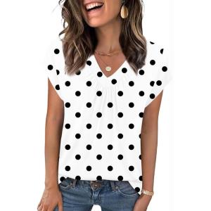 Zeagoo Womens Tops Short Sleeve V Neck Shirts Summer Dressy Casual Business Clothes Work Blouses Fashion Clothing Outfits(Jh592 Polka Dot)