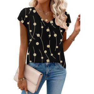 Zeagoo Womens Tops Short Sleeve V Neck Shirts Summer Dressy Casual Business Clothes Work Blouses Fashion Clothing Outfits(Jh601 Polka Dot)