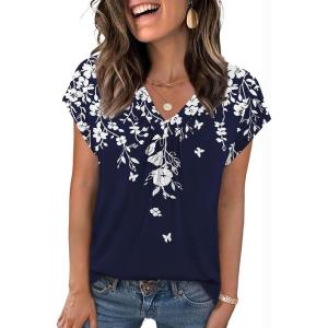 Zeagoo Womens Tops Short Sleeve V Neck Shirts Summer Dressy Casual Business Clothes Work Blouses Fashion Clothing Outfits(Sf103 Boho)
