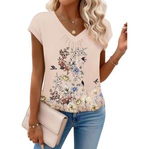 Zeagoo Womens Tops Short Sleeve V Neck Shirts Summer Dressy Casual Business Clothes Work Blouses Fashion Clothing Outfits(Sf142)