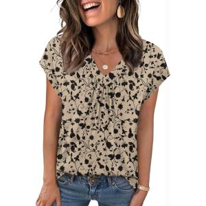 Zeagoo Womens Tops Short Sleeve V Neck Shirts Summer Dressy Casual Business Clothes Work Blouses Fashion Clothing Outfits(Sf154)