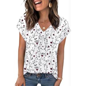 Zeagoo Womens Tops Short Sleeve V Neck Shirts Summer Dressy Casual Business Clothes Work Blouses Fashion Clothing Outfits(Sf224 Floral Printed)
