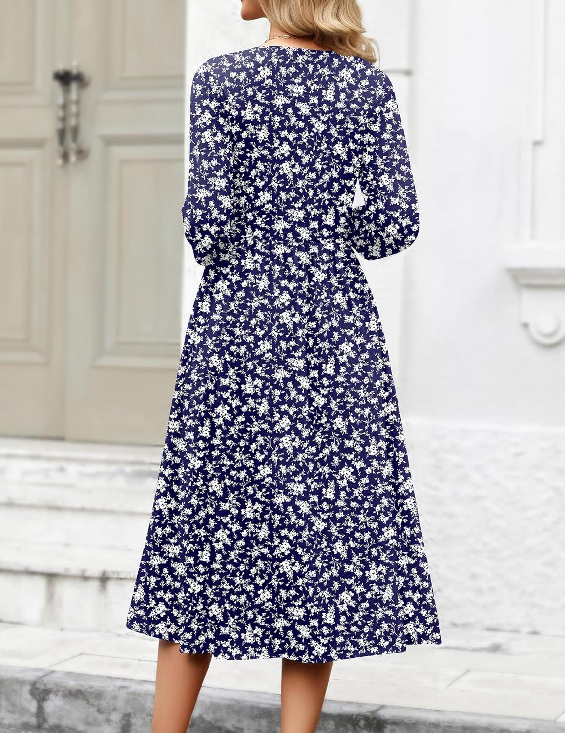 imageZeagoo 34 Sleeve Womens Dress Casual Flowy ALine Midi Tshirt Dresses with Pockets Crewneck Vocation Boho Beach SundressXh445