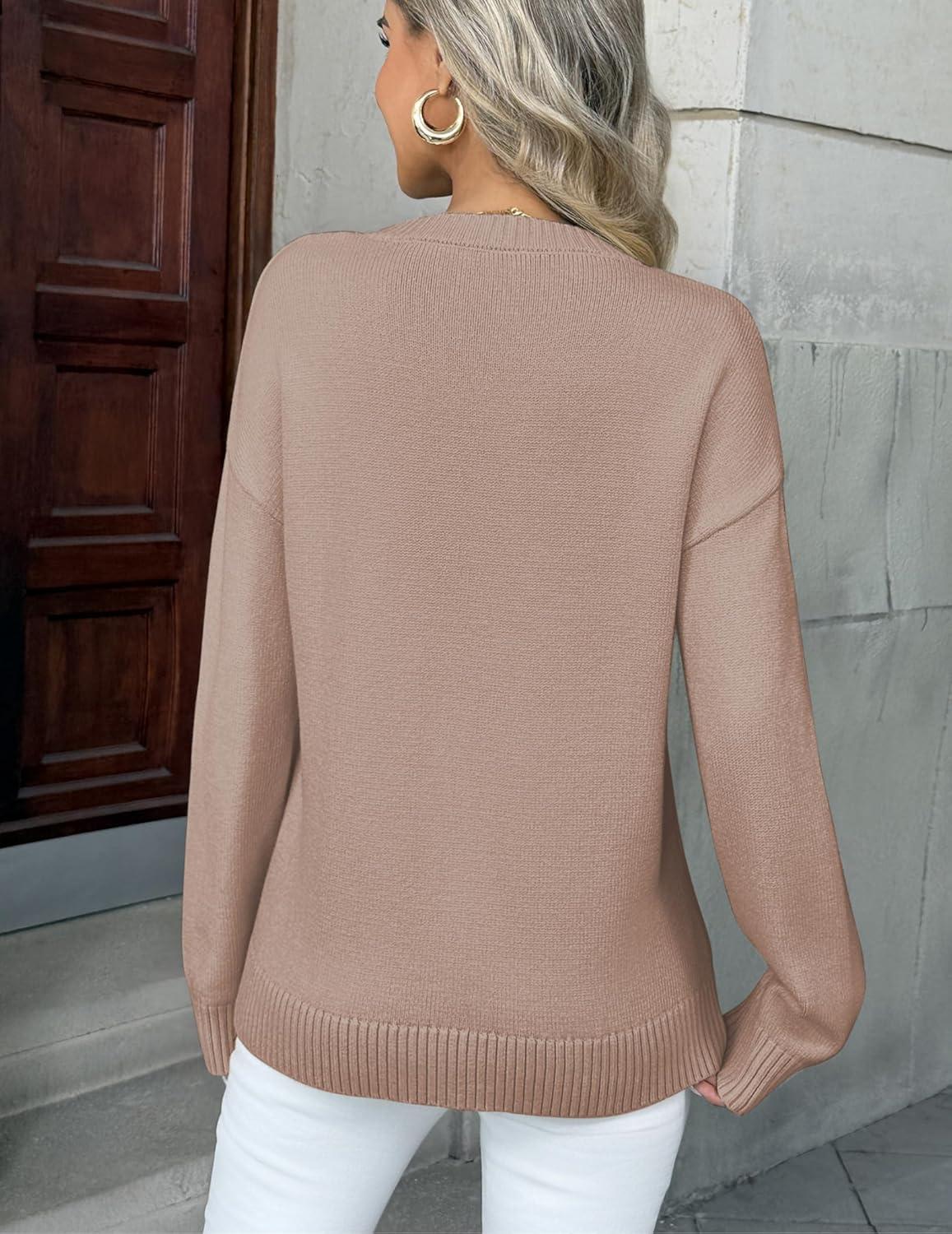 imageZeagoo Fall Sweaters for Women 2026 Long Sleeve Crewneck Ribbed Knit Pullover Sweater Loose Fit Basic Jumper TopsA Apricot