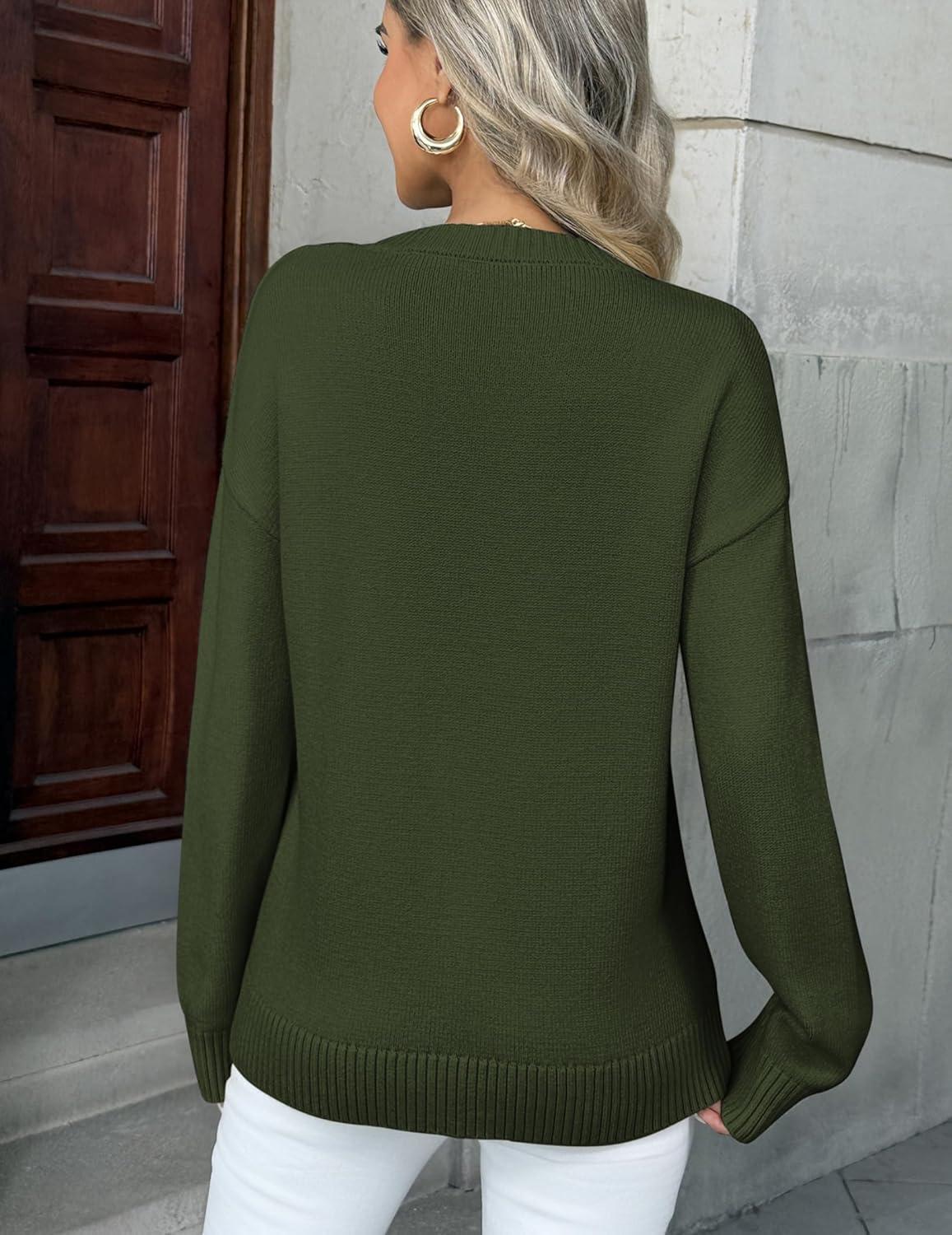 imageZeagoo Fall Sweaters for Women 2026 Long Sleeve Crewneck Ribbed Knit Pullover Sweater Loose Fit Basic Jumper TopsA Army Green