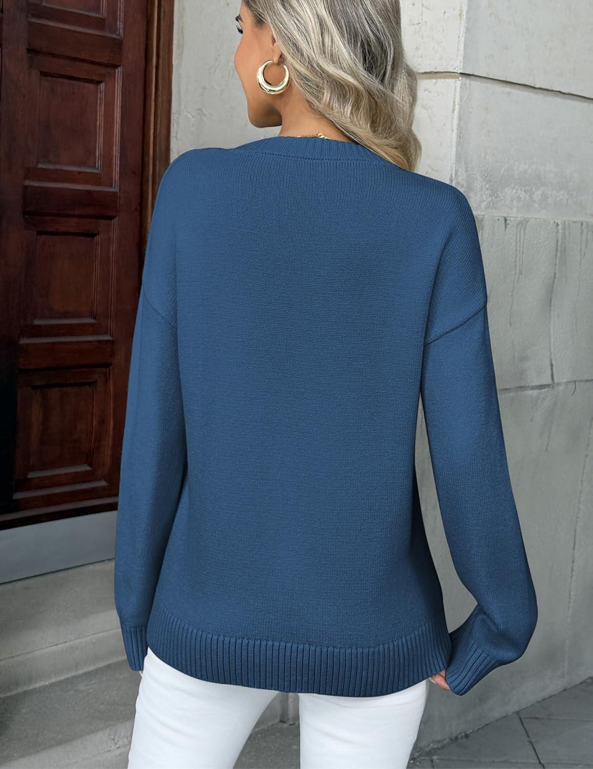 imageZeagoo Fall Sweaters for Women 2026 Long Sleeve Crewneck Ribbed Knit Pullover Sweater Loose Fit Basic Jumper TopsA Blue