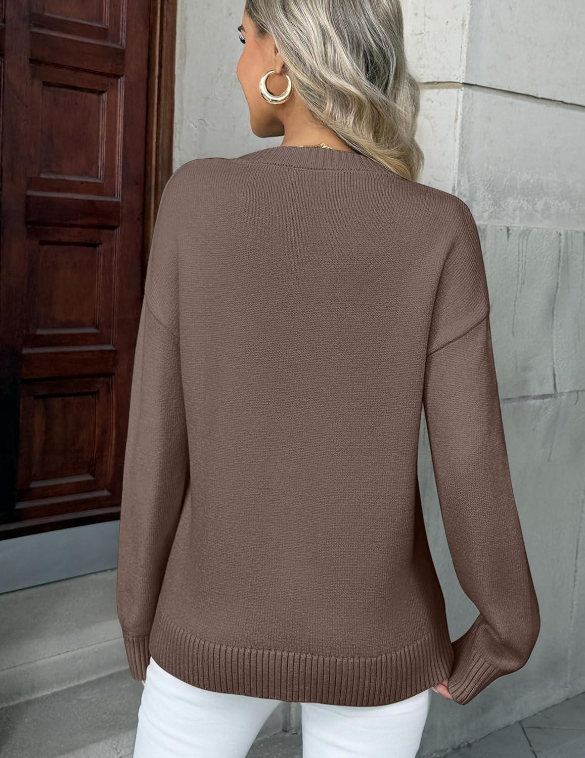 imageZeagoo Fall Sweaters for Women 2026 Long Sleeve Crewneck Ribbed Knit Pullover Sweater Loose Fit Basic Jumper TopsA Brown