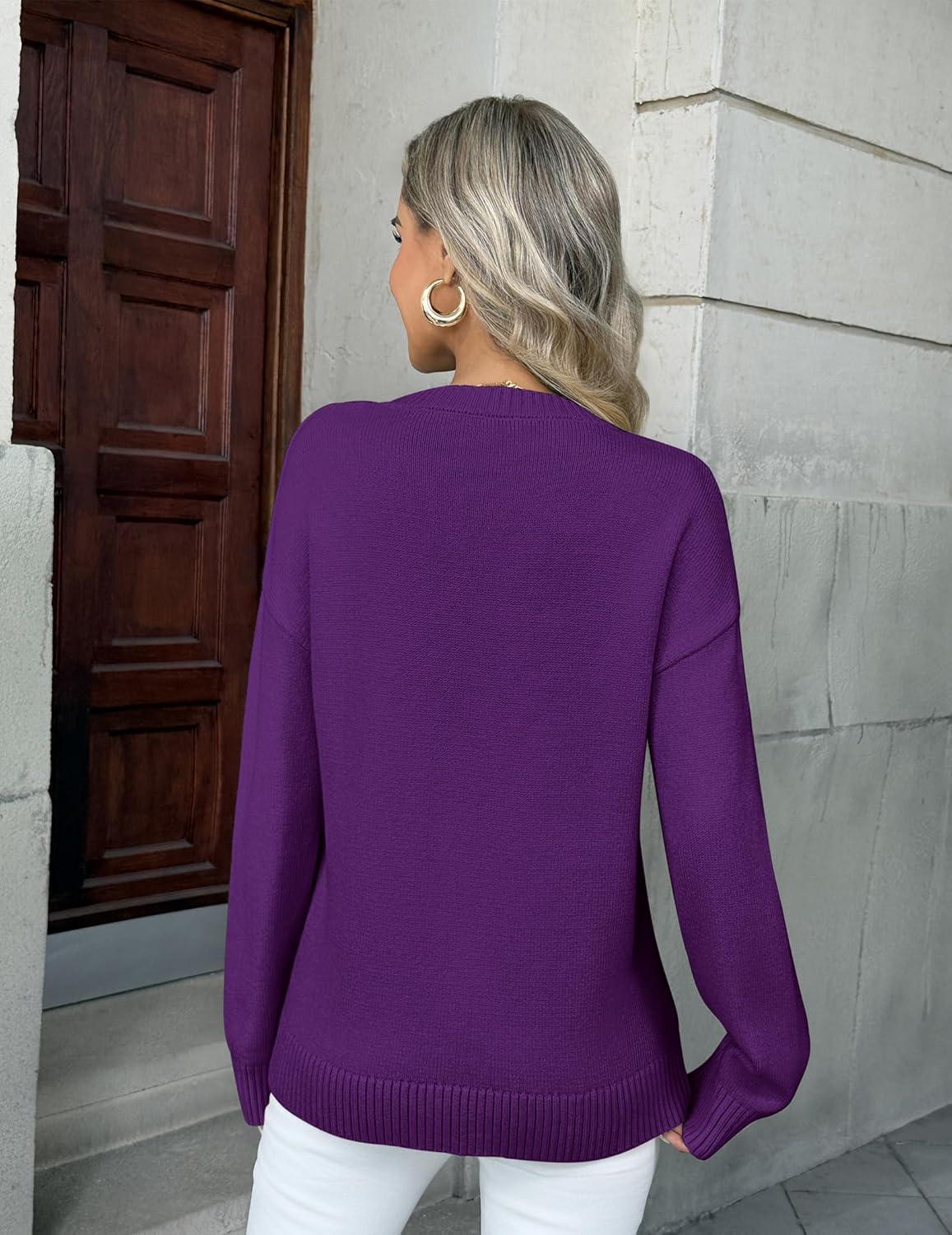 imageZeagoo Fall Sweaters for Women 2026 Long Sleeve Crewneck Ribbed Knit Pullover Sweater Loose Fit Basic Jumper TopsA Purple