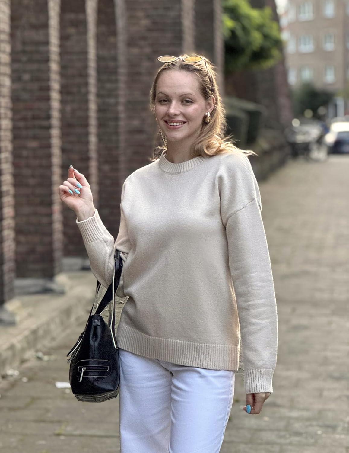 imageZeagoo Fall Sweaters for Women 2026 Long Sleeve Crewneck Ribbed Knit Pullover Sweater Loose Fit Basic Jumper TopsA Warm Apricot