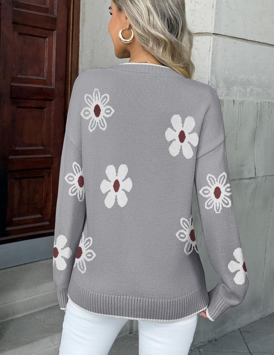 imageZeagoo Fall Sweaters for Women 2026 Long Sleeve Crewneck Ribbed Knit Pullover Sweater Loose Fit Basic Jumper TopsAa Flower192