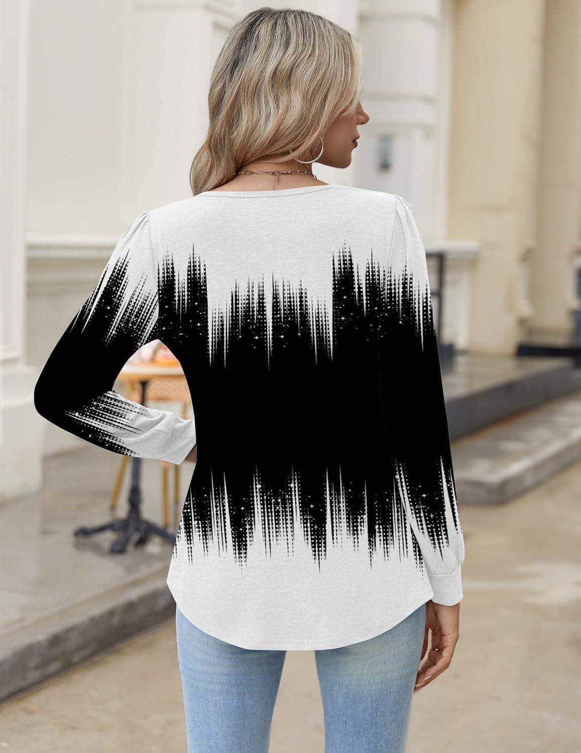 imageZeagoo Long Sleeve Shirts for Women 2025 Casual Pleated V Neck Fall Tunic Tops Button Down Blouse Dressy Loose TShirtsJb204