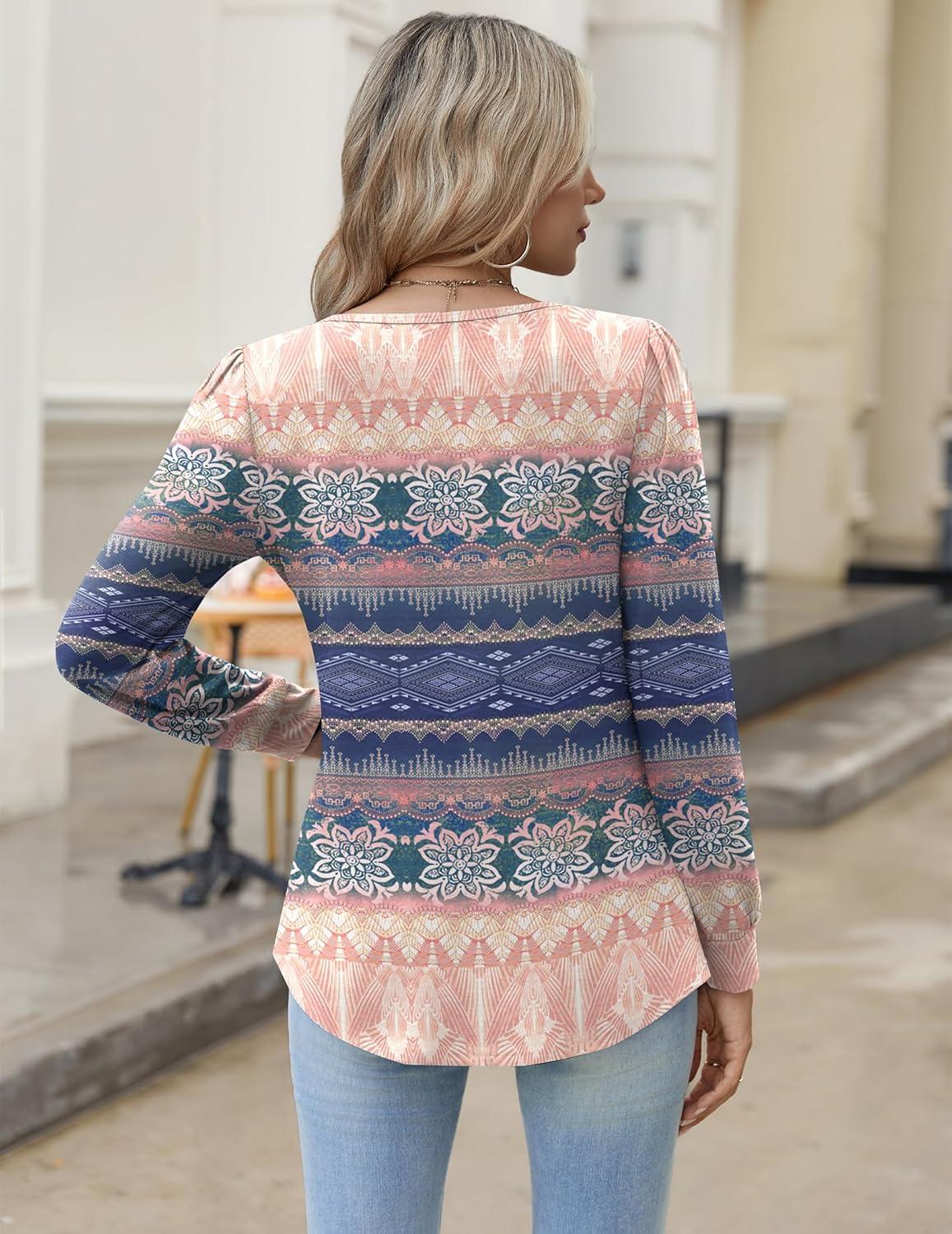 imageZeagoo Long Sleeve Shirts for Women 2025 Casual Pleated V Neck Fall Tunic Tops Button Down Blouse Dressy Loose TShirtsMz814