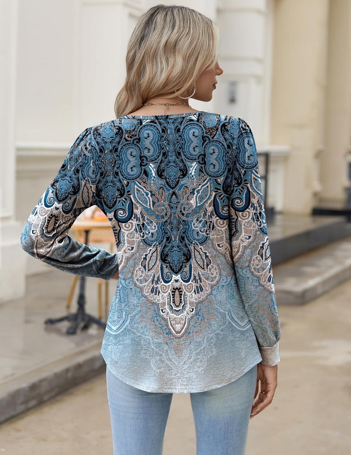 imageZeagoo Long Sleeve Shirts for Women 2025 Casual Pleated V Neck Fall Tunic Tops Button Down Blouse Dressy Loose TShirtsMz837
