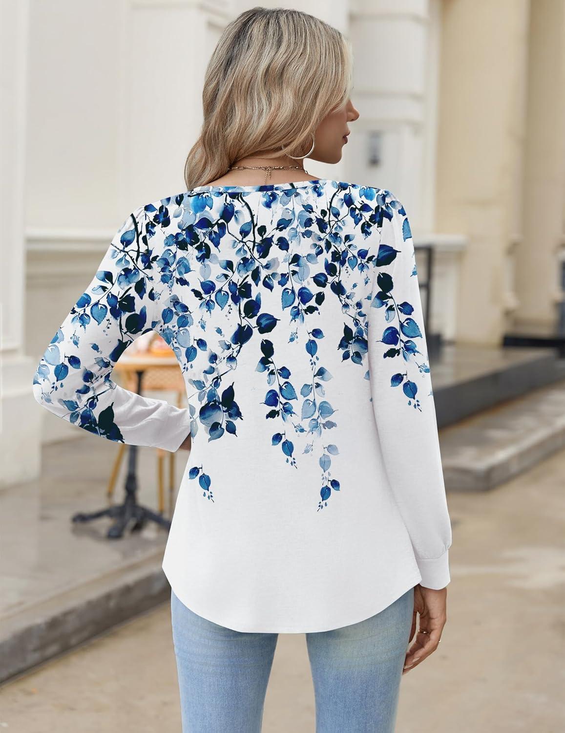 imageZeagoo Long Sleeve Shirts for Women 2025 Casual Pleated V Neck Fall Tunic Tops Button Down Blouse Dressy Loose TShirtsWf41