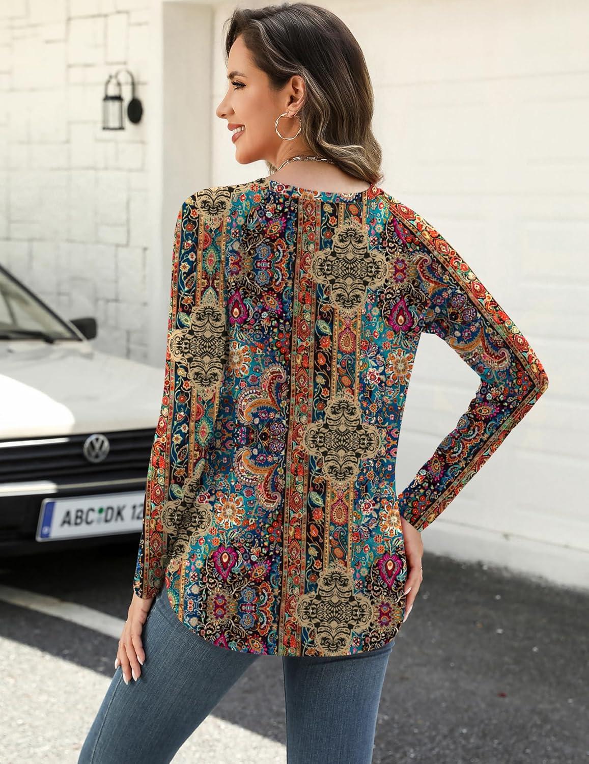 imageZeagoo Long Sleeve Shirts for Women Crew Neck Casual Fall Fashion Blouses Basic Tunic Tops Dressy Work ClothesAmulticolormz721