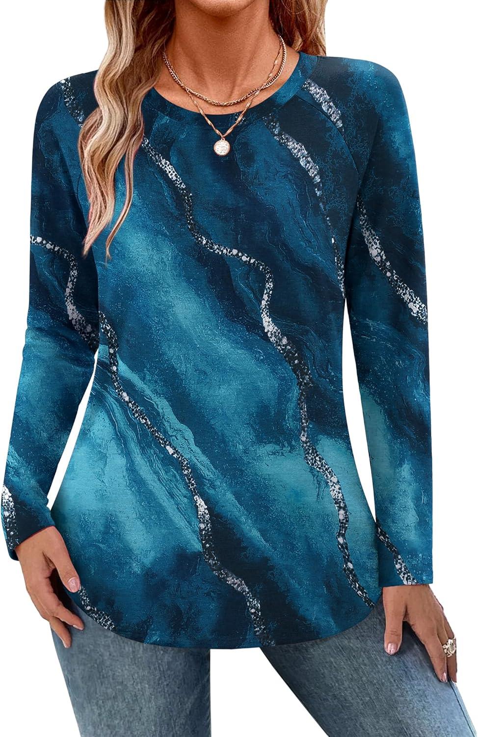 imageZeagoo Long Sleeve Shirts for Women Crew Neck Casual Fall Fashion Blouses Basic Tunic Tops Dressy Work ClothesFloral Greencx287