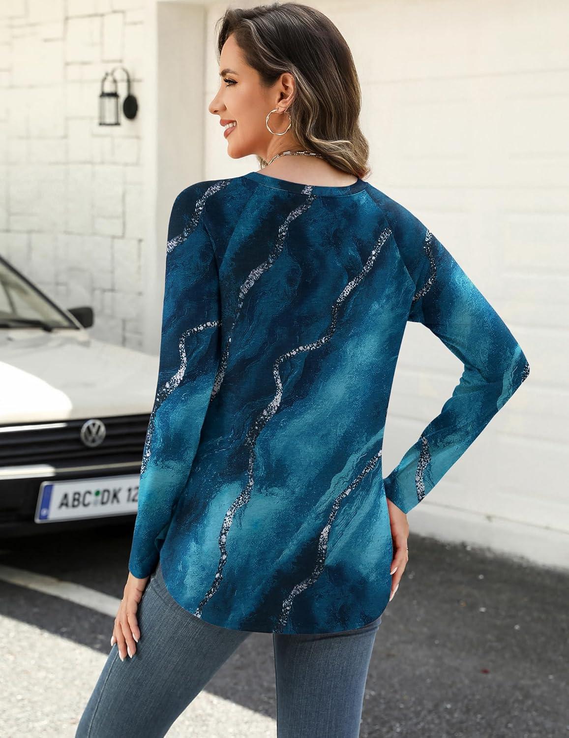 imageZeagoo Long Sleeve Shirts for Women Crew Neck Casual Fall Fashion Blouses Basic Tunic Tops Dressy Work ClothesFloral Greencx287