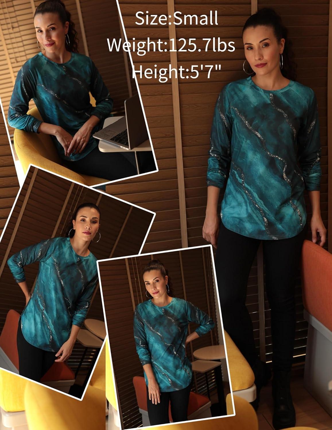 imageZeagoo Long Sleeve Shirts for Women Crew Neck Casual Fall Fashion Blouses Basic Tunic Tops Dressy Work ClothesFloral Greencx287