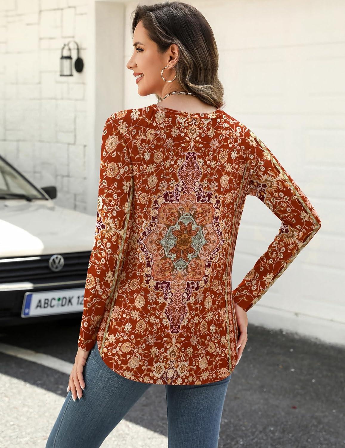 imageZeagoo Long Sleeve Shirts for Women Crew Neck Casual Fall Fashion Blouses Basic Tunic Tops Dressy Work ClothesMulticolormz811