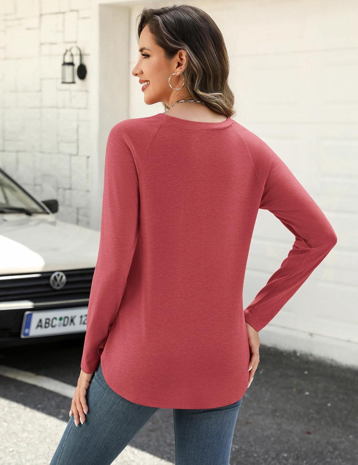 imageZeagoo Long Sleeve Shirts for Women Crew Neck Casual Fall Fashion Blouses Basic Tunic Tops Dressy Work ClothesRed