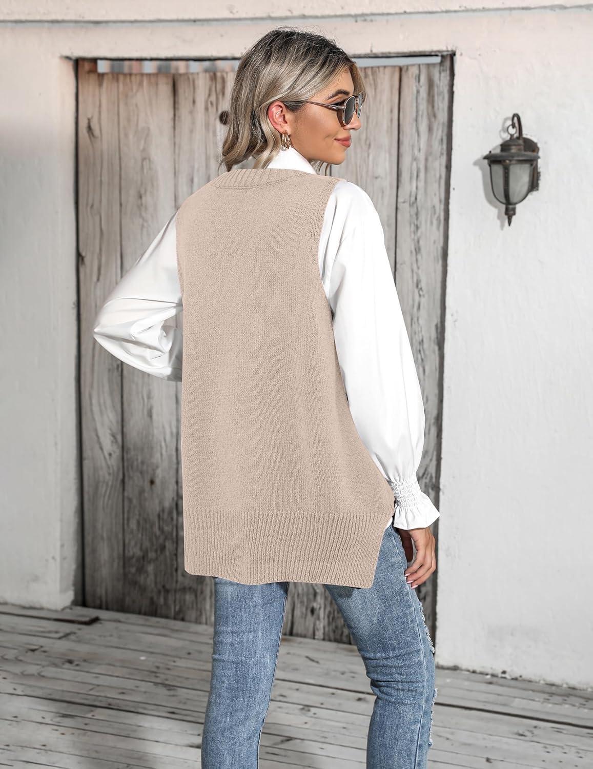 imageZeagoo Sweater Vest Women Sleeveless V Neck Oversized Pullover Knitted Tops 2026 Fall OutfitsDark Apricot