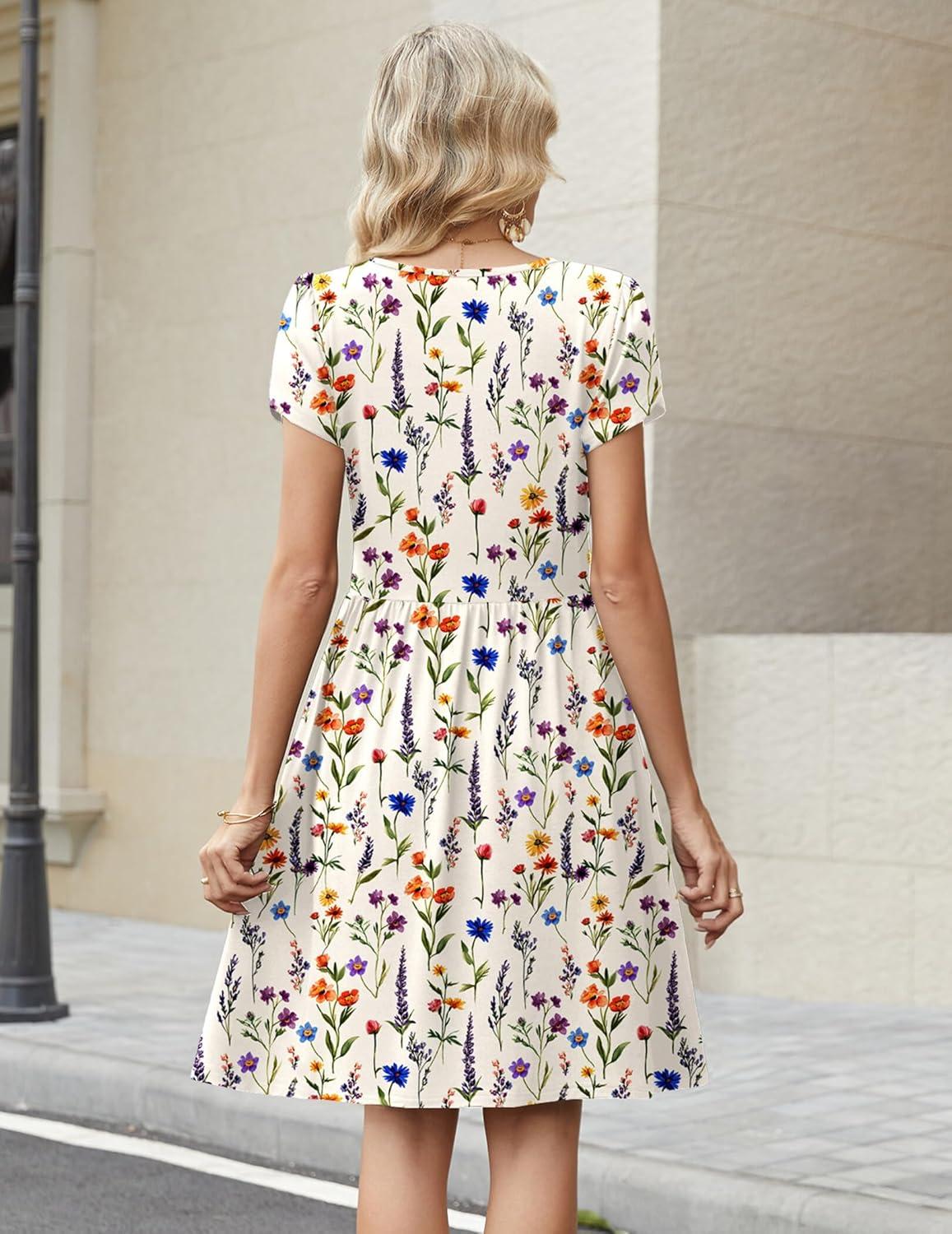 imageZeagoo Women Summer Dress 2026 Short Sleeve Aline Mini Dresses with Pockets Casual Swing Tshirt Dress Vocation Beach SundressWhite Print